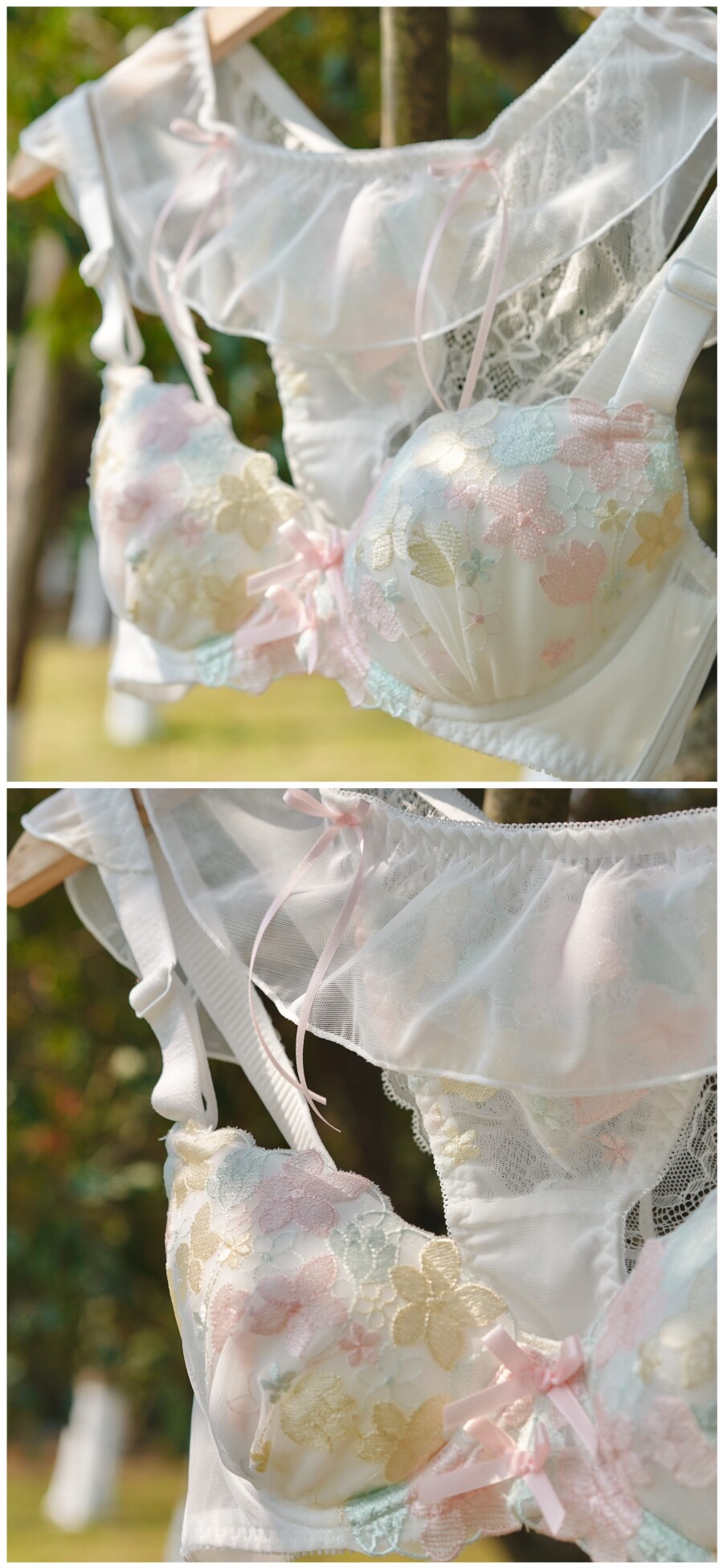 Thin cup floral embroidery large bra underwear women push up lingerie large breasts gathered large size bra set