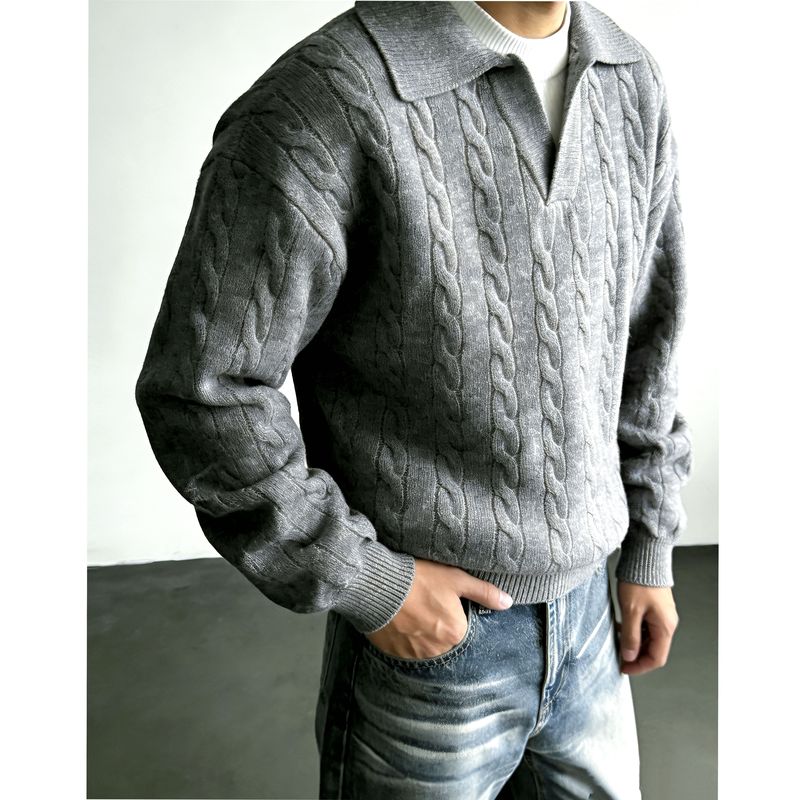 Ldnf Xmhx 25Aw Heavyweight Loose Woolen Lapel Twist Knit Pullover Sweater for Men, New for Autumn, Winter, and Spring Ldnf Xmhx 25Aw Heavyweight Loose Woolen Lapel Twist Knit Pullover Sweater for Men, New for Autumn, Winter, and Spring
