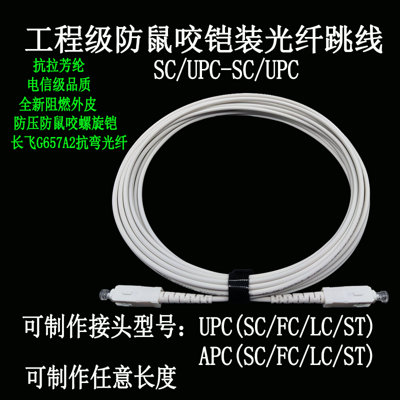 Rat-Proof White Single-Core Armored Fiber Optic Patch Cord Tail Fiber Extension Cable for Radio and Television Apc Sc/Fc/Lc/E2000