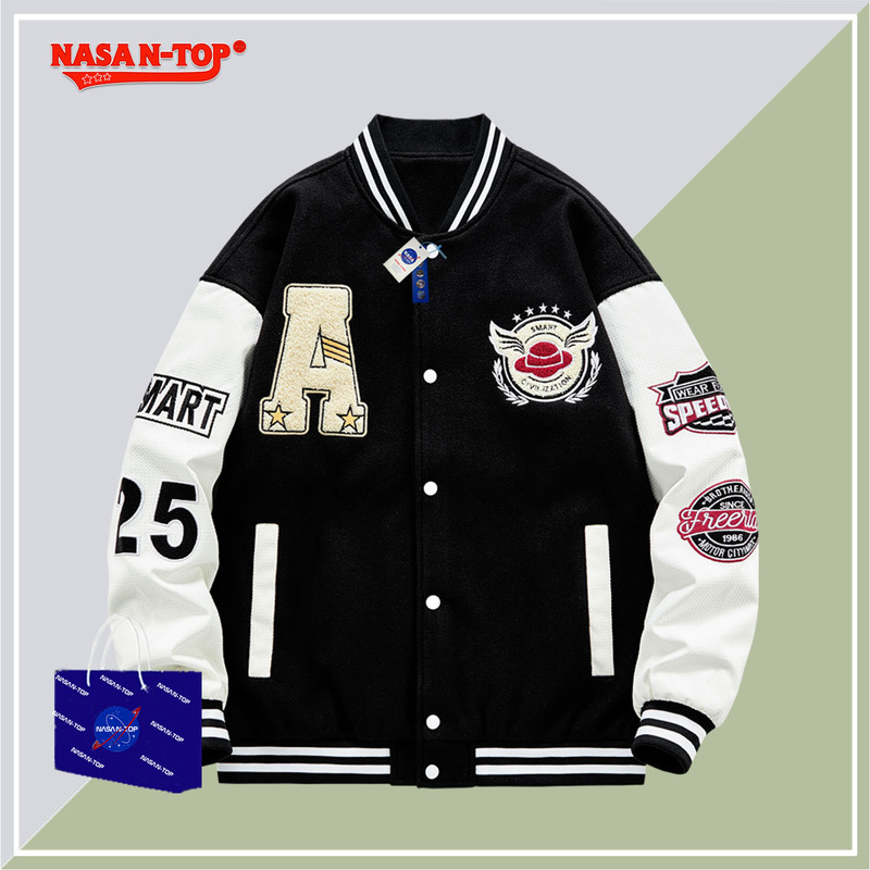 Nasantop Co-Branded American Baseball Uniform for Men and Women, Spring and Autumn Loose Trendy Brand Couple Outfit, Large Size Jacket