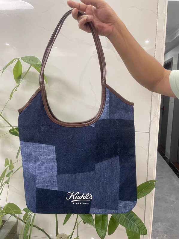 Kiehl's 2024 Autumn Patch Bowling Bag American Retro Style Tote Bag Hand-Held Shoulder Underarm Denim Bag Method