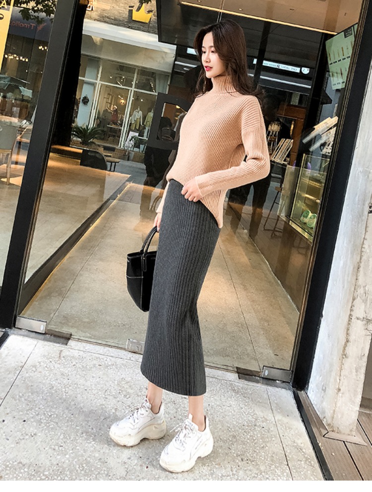 Mùa thu và mùa đông mới chia váy của phụ nữ dài váy dài eo cao túi đan hông cộng với nhung dày Một từ váy bước chân váy bút chì