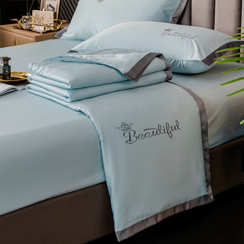 Bed sheet bed linen bed in summer, 4 pieces of summer cold quilted water washed genuine silk air conditioning thin cotton quilted by the core