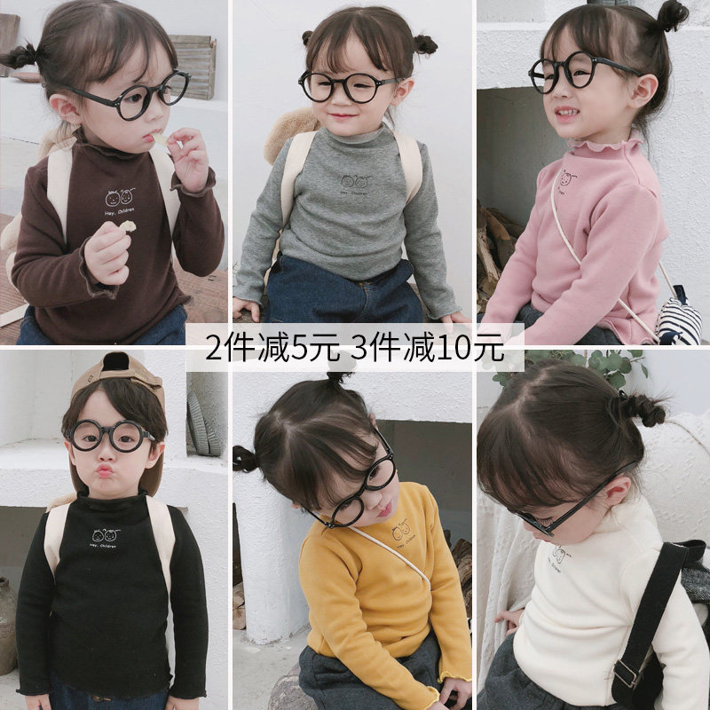 2021 girl's clothing winter clothing new multi-coloured plus suede Korean version children pure cotton T-shirt female baby winter style undershirt