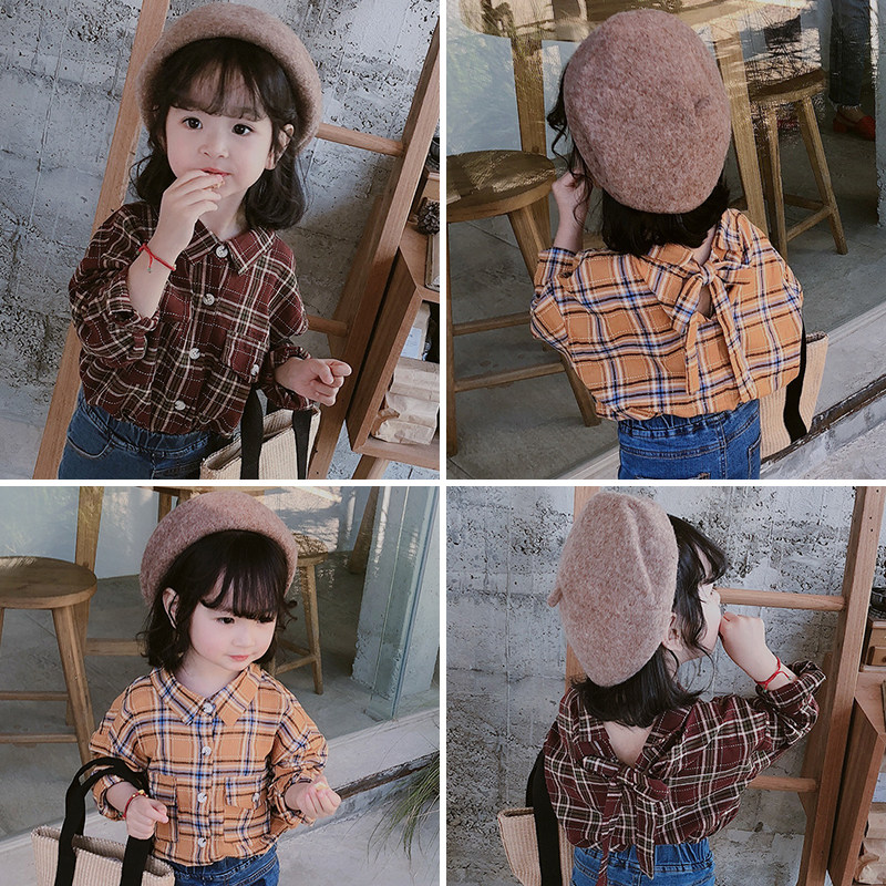 2021 girls ' spring new plaid Korean casual children's long-sleeved shirt female baby spring and autumn shirt