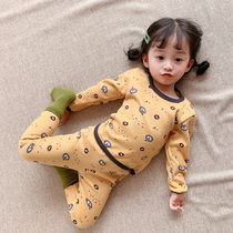 2021 womens winter clothing new cartoon plus velvet Korean childrens home clothing set baby baby pajamas