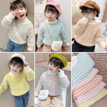 2021 womens winter clothes New stripes plus velvet thickened mink velvet Korean childrens sweater womens baby clothes