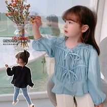 2022 female childrens clothing new chiffon Korean childrens shirt baby Foreign style children Spring and Autumn shirt tide