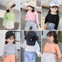 2022 female childrens clothing new solid color Korean leisure children long sleeve T-shirt female baby Children base shirt tide