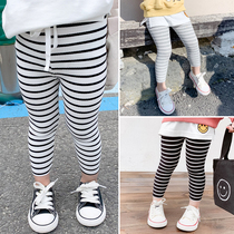 2021 female childrens clothing new stripes Korean casual Childrens leggings female baby spring and autumn trousers