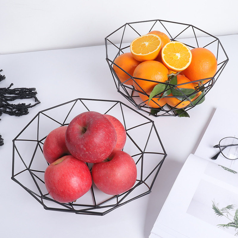 Creative Fruit Pan Nordic Home Containing Hamper Geometric Textured Iron Art Containing Table Living Room Water Fruit Basket Snacks Storage Basket