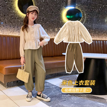 Girls autumn suit 2021 new foreign atmosphere in big children Girl Spring Autumn Net Red fashion tide two-piece Children