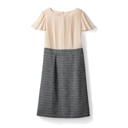 千趣会孕妇裙产前后哺乳粗花呢荷叶袖拼接连衣