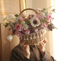 Flower arrangement willow hand-held wedding flower girl photo taking small flower basket rattan basket woven flower pot bamboo basket straw basket