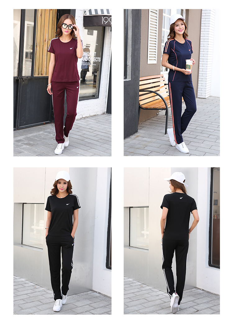 Cheng Demei 2018 hè mới chạy bộ đồ thể thao nữ giản dị cỡ lớn quần cotton phù hợp với tay ngắn - Thể thao sau quần áo thể thao nam mùa đông
