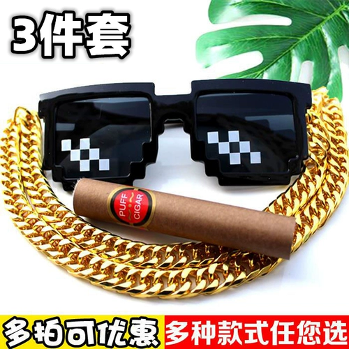 Комплект, ожерелье, мозаика, забавные солнцезащитные очки, 3 предмета