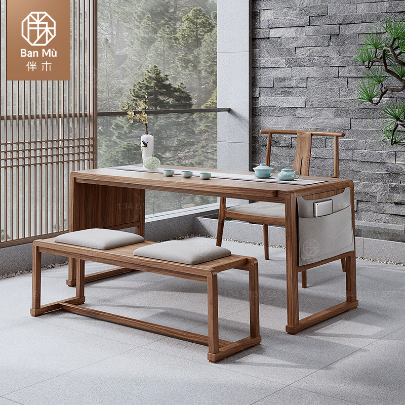 New Chinese tea table and chair combined black walnut small household balcony tea table for simple solid wood kung fu tea table