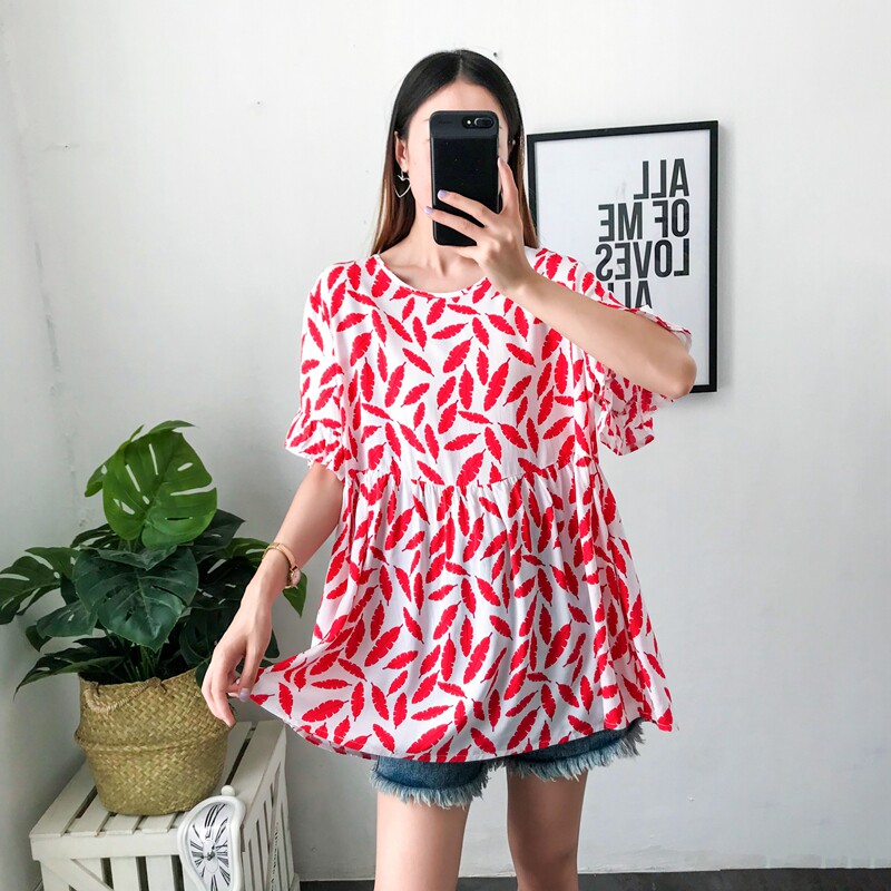 Large size yard artificial cotton blouse female medium length version loose Korean version A character slim outside wearing pure cotton cotton silk shirt short sleeve T-shirt