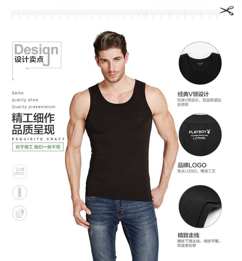 Áo vest nam Playboy nam Slim Slim thoáng khí Thanh niên tập thể dục Áo thun thể thao vượt rào mùa hè áo lót