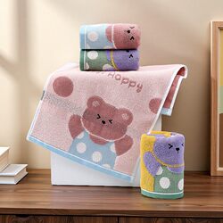 Children's Pure Cotton Towel, Thickened for Home Use, Polyester-Cotton, Cartoon Cute Jacquard Small Towel, All-Cotton Thickened Children's Towel, Lint-Free