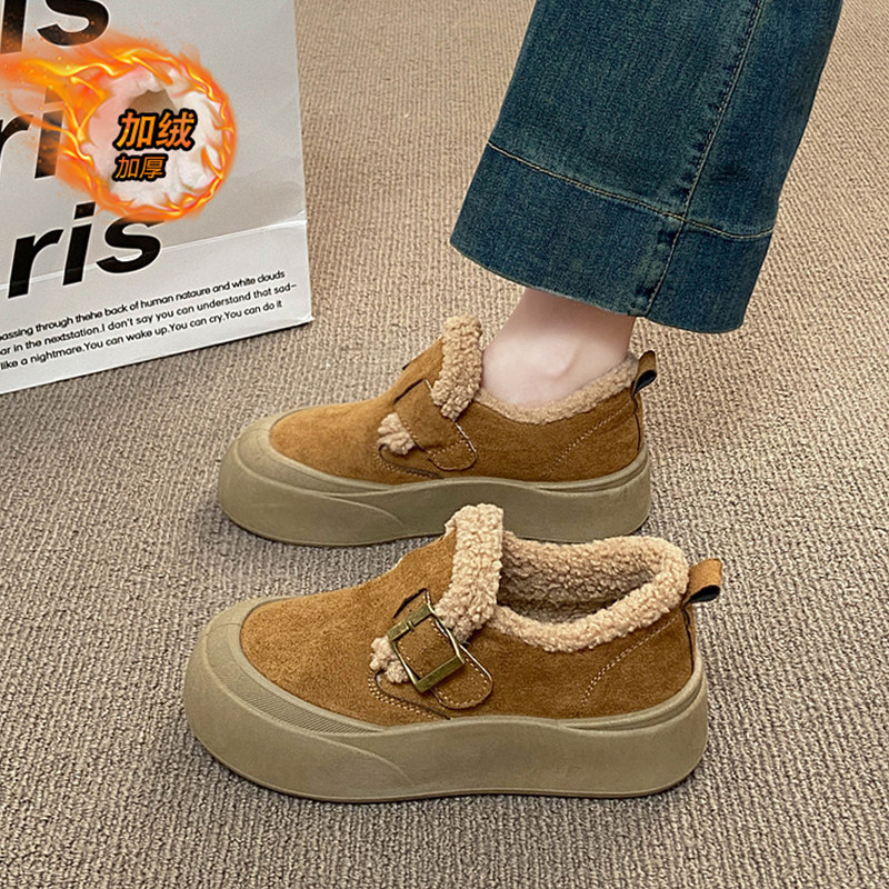 Women's Snow Boots 2026 Winter New Style Fleece-Lined Birkenstock Shoes Warm Slip-On Popular Thick-Soled Non-Slip Loafers Cotton Shoes