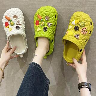 Cute DIY Durian Baotou Croc Shoes Women's Summer Internet Celebrity Fashion Two-Wear Anti-Slip soft sole Thick-Soled Sandals