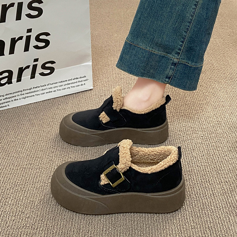 Women's Snow Boots 2026 Winter New Style Fleece-Lined Birkenstock Shoes Warm Slip-On Popular Thick-Soled Non-Slip Loafers Cotton Shoes