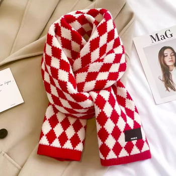 Red Scarf for Women 2025 New Autumn and Winter Knitted Versatile Korean Style Atmospheric High-End Scarf