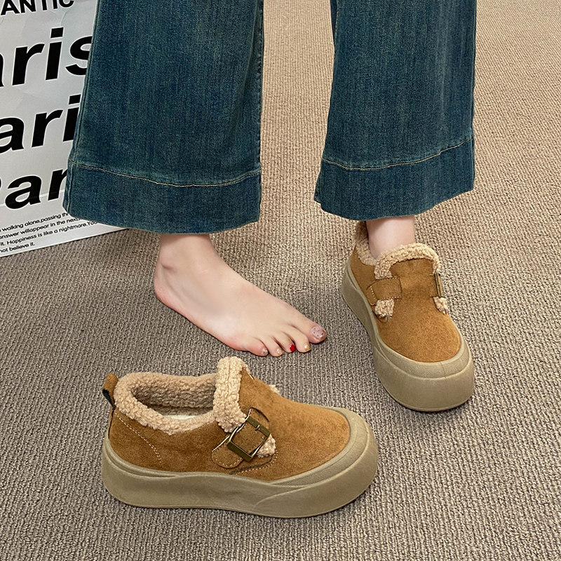 Women's Snow Boots 2026 Winter New Style Fleece-Lined Birkenstock Shoes Warm Slip-On Popular Thick-Soled Non-Slip Loafers Cotton Shoes