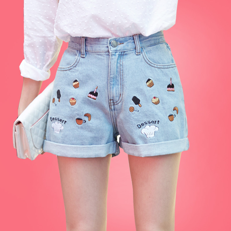 Denim shorts women's summer 2018 new high-waisted students all-match a word large size fat mm loose wide-leg shorts hot pants