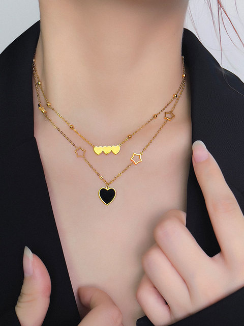 2022 new trendy double-layer necklace female collarbone chain love pentagram combination element light luxury net red jewelry