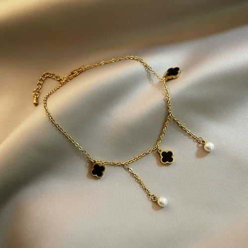 Браслет на ногу из нержавеющей стали, летняя сексуальная универсальная цепочка с кисточками, четырехлистный клевер, не выцветает