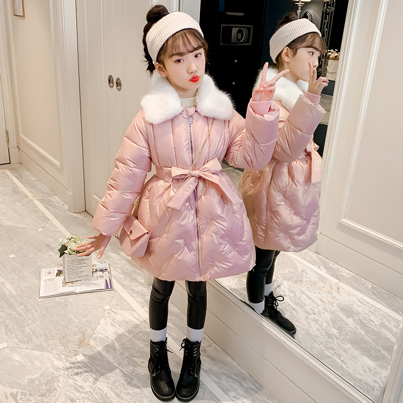 Girls' cotton padded clothes in winter 2021 foreign style girls middle and big children princess Korean version of small fragrant wind mid-length thick padded clothes