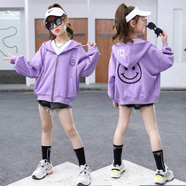 Girls jacket 2022 new spring autumn foreign air CUHK Girl net red girl Han version Trendy Sports Laughs Face Jacket