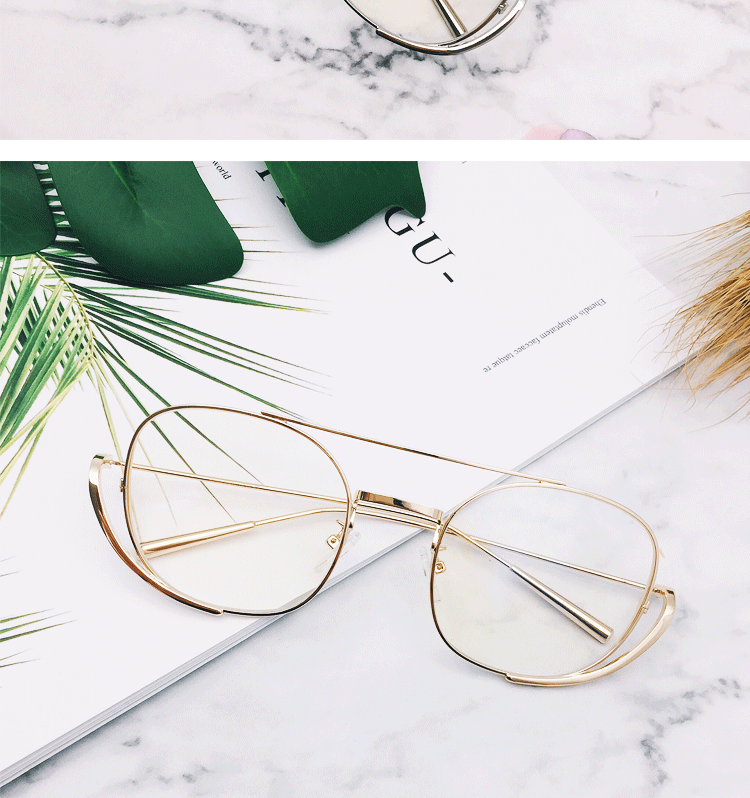 Kính gọng kính lớn khung nam nữ trang trí đồng bằng retro mặt tròn gương phẳng chống bức xạ quang học xanh với cận thị tròng kính cận