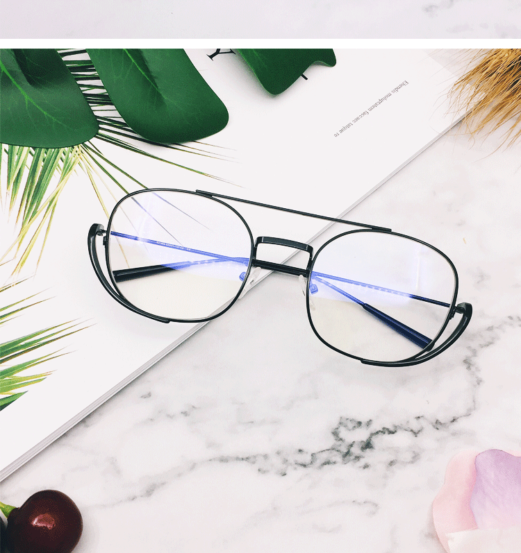 Kính gọng kính lớn khung nam nữ trang trí đồng bằng retro mặt tròn gương phẳng chống bức xạ quang học xanh với cận thị tròng kính cận