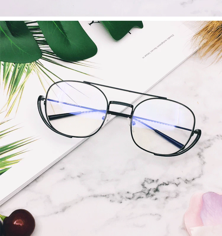 Kính gọng kính lớn khung nam nữ trang trí đồng bằng retro mặt tròn gương phẳng chống bức xạ quang học xanh với cận thị tròng kính cận đổi màu