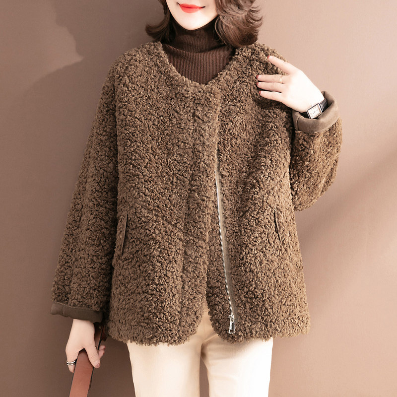 Lamb Wool Jacket Woman 2021 Autumn Winter New Korean Version Fashion Pure color Short Shake Grain Suede 100 Hitch Blouse