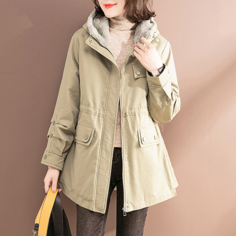 Even cap and velvet cotton clothes Girl 2021 New style overcomes winter medium long version thickened cotton clothes Winter closedown jacket