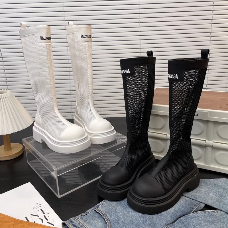 Hong Kong Genuine Leather Thick-Soled Mesh Thin Breathable Long Boots for Women 2026 Spring and Summer Mesh Boots Slimming High Boots