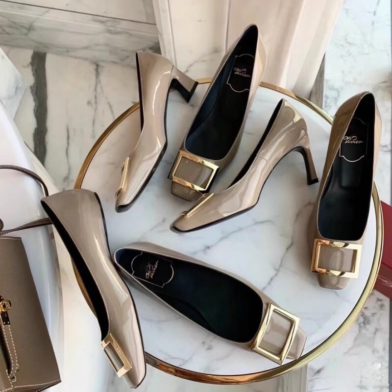 Hong Kong Flat Shoes with Square Toe and Square Buckle, Shallow Mouth Single Shoes, Chanel-Style Patent Leather Women's Retro Chunky Heel Genuine Leather Versatile High Heels