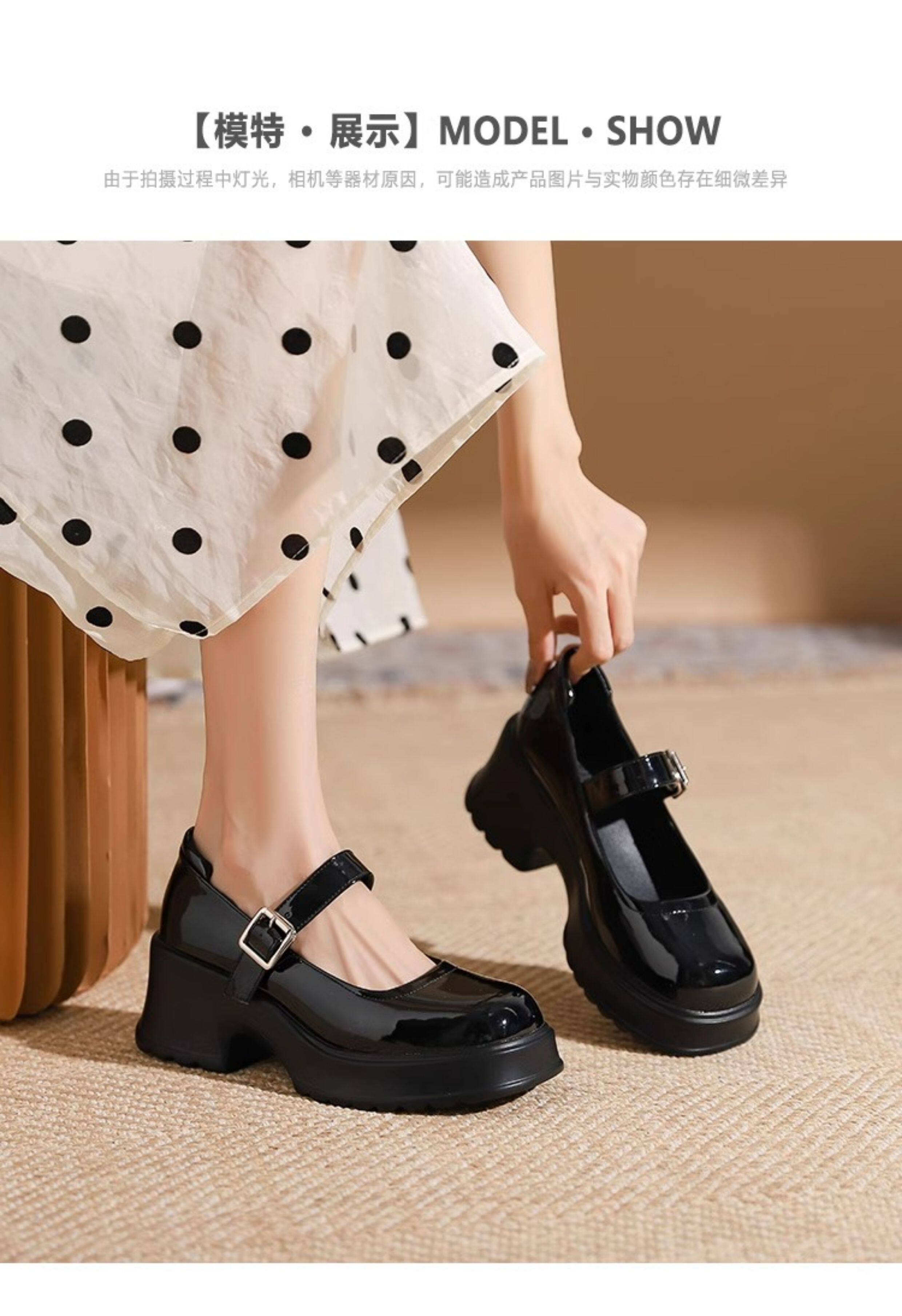 Туфли Мэри Джейн 香港真皮玛丽珍鞋女2025春秋厚底松糕小众覆古方头小皮鞋粗跟单鞋