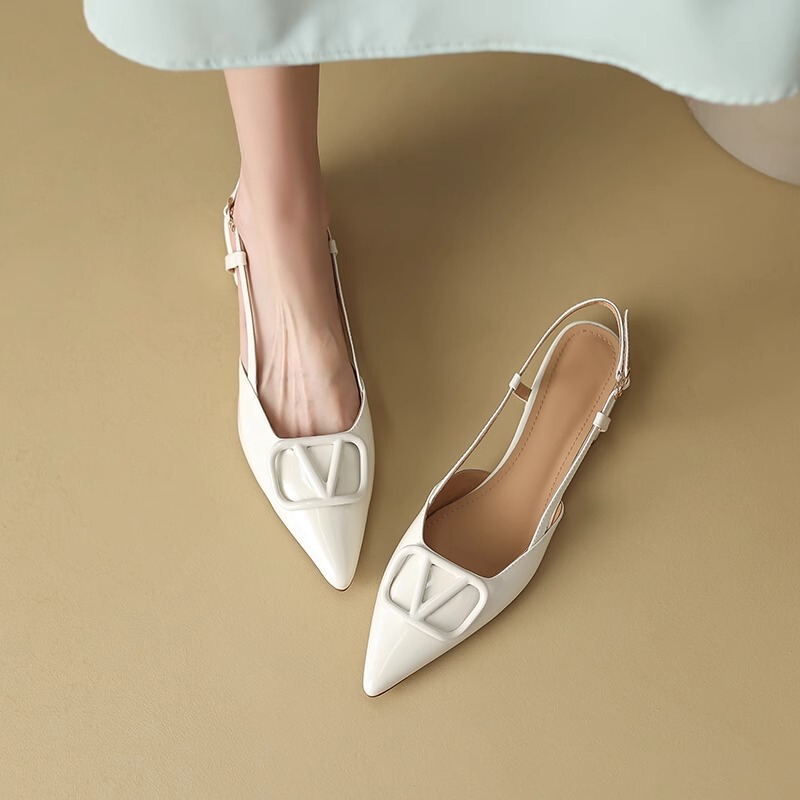 Hong Kong Style Genuine Leather Closed-Toe Ankle Strap Sandals for Women, Summer White Pointed Toe Flat Shoes, Shallow High Heels, Single Shoes Hong Kong Style Genuine Leather Closed-Toe Ankle Strap Sandals for Women, Summer White Pointed Toe Flat Shoes, Shallow High Heels, Single Shoes