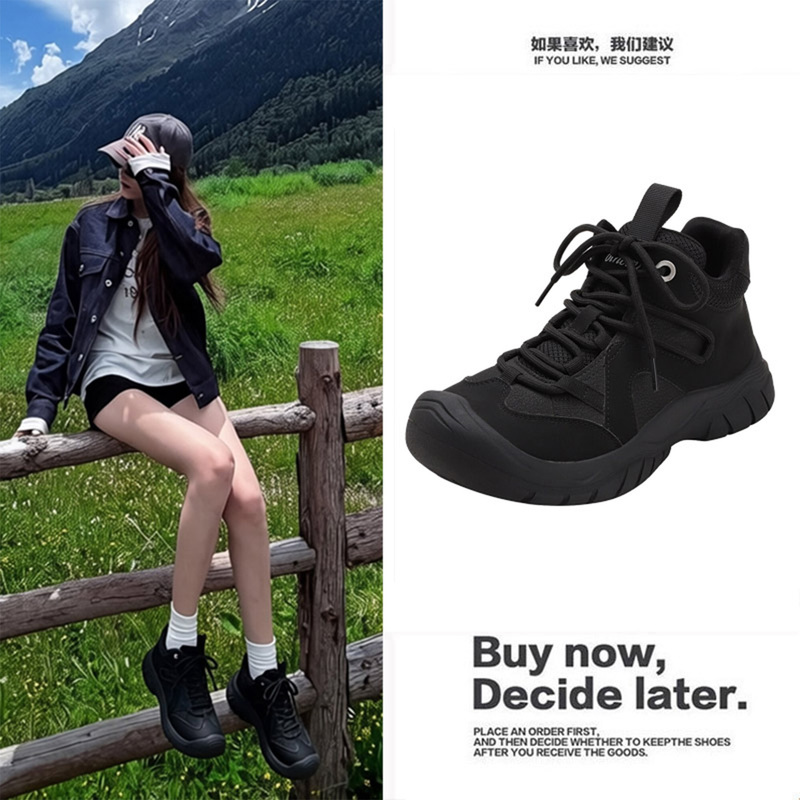Hong Kong Fashion Casual Thick-Soled Lace-Up Outdoor Hiking Shoes for Women 2026 Spring and Autumn New Sichuan-West Travel Trekking Shoes