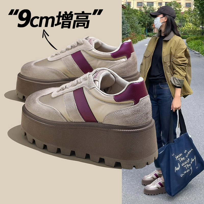 Hong Kong Genuine Leather Retro-Style German Training Shoes for Women, 2026 Spring New European Style Thick-Soled Height-Increasing Dad Shoes