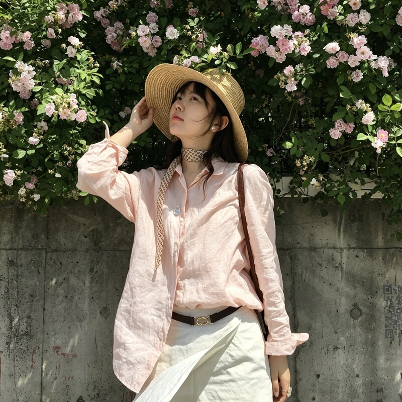 Bestie Rose Pink Whitening and Elegant 100% Linen Shirt for Women 2026 Summer Long Sleeve Turn-Down Collar Loose Top