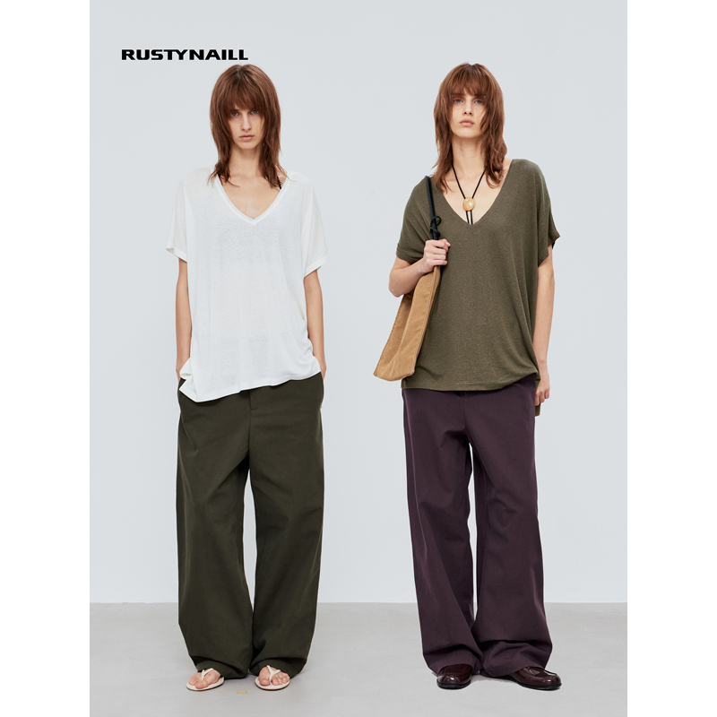 Rustynaill Multi-Color Linen Blend Loose Straight Silhouette Wrinkle-Resistant Durable Versatile Casual Pants Long Pants