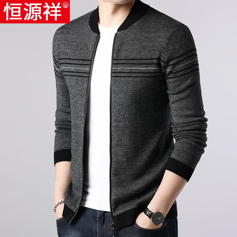 Hengyuanxiang dệt kim nam cardigan mặc mùa xuân và mùa thu Hàn Quốc phiên bản của xu hướng áo len áo khoác áo dòng người đàn ông trung niên của.