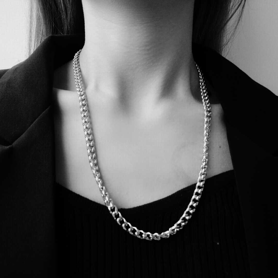 粗通体钛钢制项链男女ins冷淡风嘻哈街头小众设计感复古锁骨项链