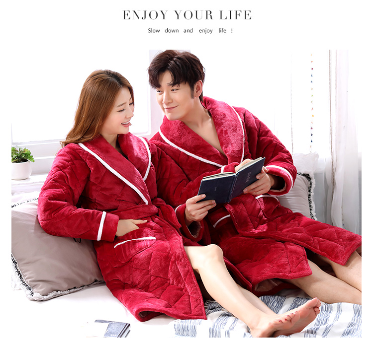 Áo ngủ nam mùa đông dày phần dài ấm áp chăn lông cừu san hô nữ mùa đông cộng với kích thước dài áo choàng tắm kích thước lớn mùa thu và đồ ngủ mùa đông bộ đồ ngủ